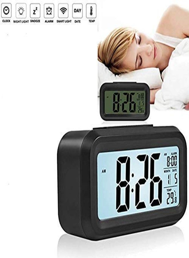 SKYLIT Plastic Digital Smart Backlight Alarm Clock with LCD Display Automatic Sensor, Date and Temperature (Black) - Image 3